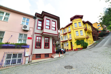 Fototapeta premium Historical colorful houses in KUZGUNCUK. Kuzguncuk is a neighborhood in the Uskudar district in Istanbul, Turkey. .