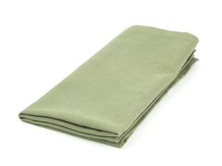 Green napkin or kitchen towel isolated on a white background. .