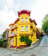 Historical colorful houses in KUZGUNCUK. Kuzguncuk is a neighborhood in the Uskudar district in Istanbul, Turkey. .