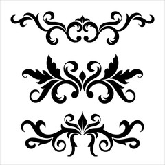 Set of vintage dividers elements isolated on a white background. Design of curls and plant elements. Suitable for decor books, invitations
