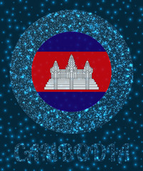 Round Cambodia badge. Flag of Cambodia in glowing network mesh style. Country network logo. Awesome vector illustration.