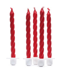 Extinguished red candles for birthday parties, celebration isolated on white background