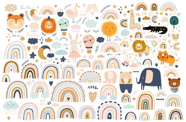 Abstract doodles. Baby animals pattern. Fabric pattern. Vector illustration with cute animals. Nursery baby pattern illustration	