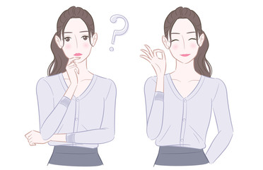 クエスチョン OK 女性 イラスト セット