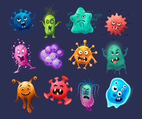 A collection of strange virus, germ and bacteria character monster cartoons. Vector illustration. © James Thew