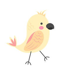Cute cartoon bird. The yellow parrot. Children vector illustration isolated on white background.