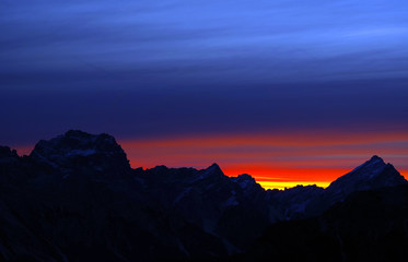 Sunrise alpine landscape in the Dolomites, Italy, Europe
