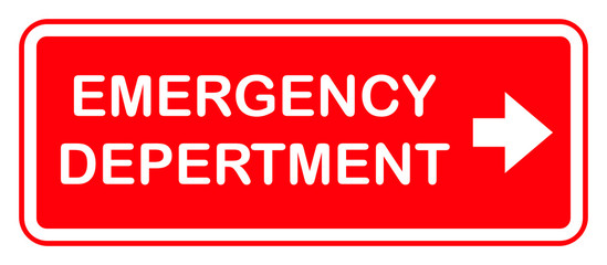 Emergency department hospital sign, red label 
