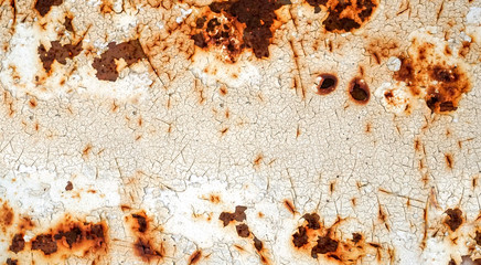 Rust and white paint background,Rusty metal background with streaks of rust,white paint on rust,