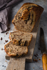Homemade delicious banana bread with chocolate 