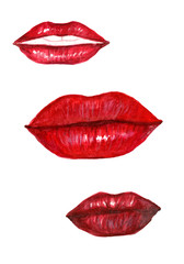 watercolor illustration of red lips in different positions