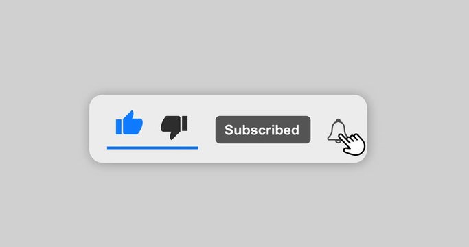 Animated like, subscribe, notification button. Animation, social media channel, vlog, motion graphics. Useful for social media accounts, interfaces, websites. No background. (Alpha channel).