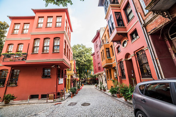 Fototapeta premium Historical colorful houses in KUZGUNCUK. Kuzguncuk is a neighborhood in the Uskudar district in Istanbul, Turkey. .