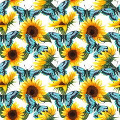 Fototapeta na wymiar Sunflower seamless pattern. Sunflower fabric background.