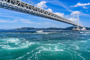 鳴門海峡の大鳴門橋と渦潮