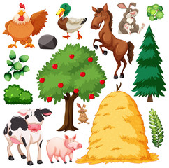 Set of cute animal farm and nature
