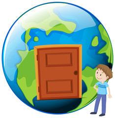 Man looking at closed door on earth