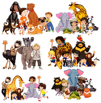 Set of animal and children