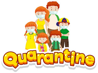 Poster design for coronavirus theme with family wearing mask