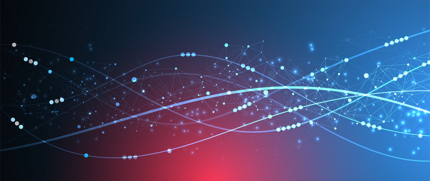Template for science and technology presentation. Plexus style background.