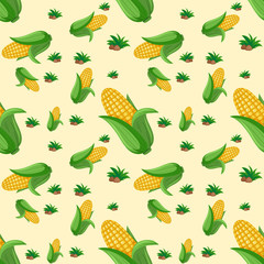 Seamless pattern with cute corn on yellow background