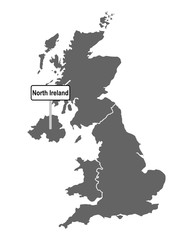 Landkarte von Großbritannien mit Ortsschild von North Ireland