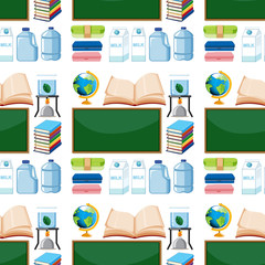 Seamless background design with blackboard and containers