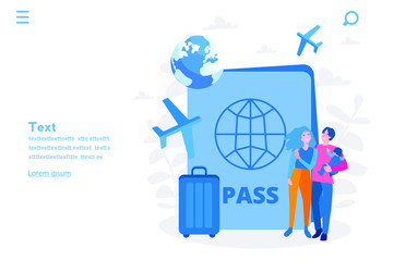 Tourism, Big passport, Confirm flight, travel, mobile app, Vector illustration for web banner, infographics, mobile.  checkin flight