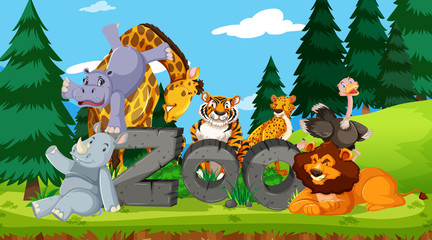 Plakat Wild animals with zoo sign