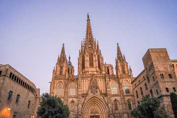 Fototapeta premium Cathedral of Barcelona during Coronavirus pandemic. Catalonia,Spain