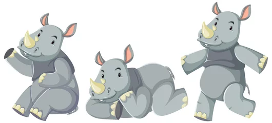 Fotobehang Set of rhinoceros cartoon character © blueringmedia