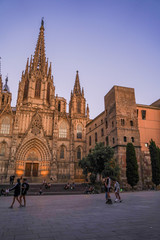 Naklejka na ściany i meble Panorama in Cathedral of Barcelona during Coronavirus pandemic. Catalonia,Spain