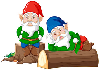 Gnomes and timbers cartoon style on white background