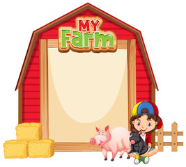 Border template design with girl and farm animals