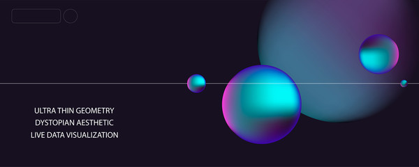 Neon space modern abstract liquid poster design for web landing banner. Live data visualization dystopian aesthetic style with ultra thin geometry elements