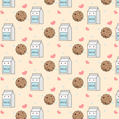 Cute chocolate chip cookie and milk pattern.
