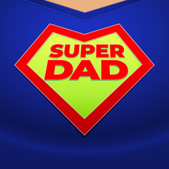 Congratulation Father's Day Superman Dad sign on the chest. Stock vector illustration.