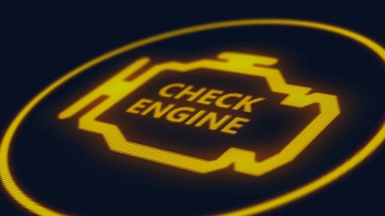 Check engine light symbol that pops up on dashboard when something goes wrong with the engine