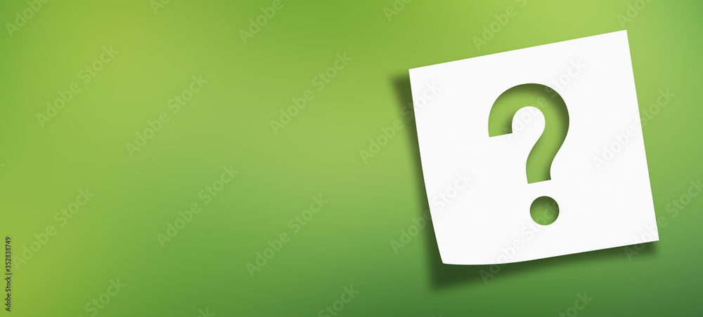 Wall mural note paper with question mark on panoramic abstract green background