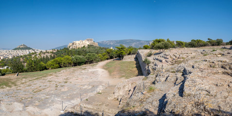 View of Acropolis hill from pnyx in Athens