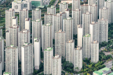 Awesome aerial view of high-rise residential buildings, Seoul
