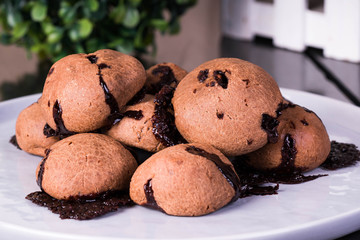 homemade chocolate toasted mochi bun