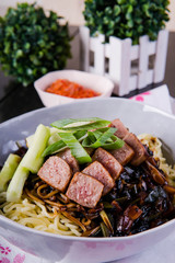 Wagyu steak in Korean black bean paste noodles 