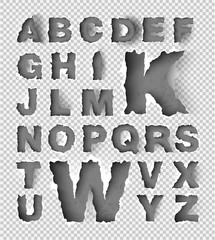 alphabet ripped paper on transparent background