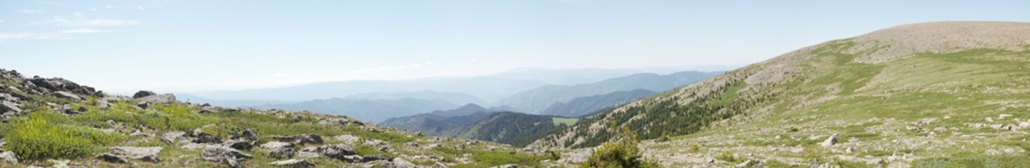 Wide panorama of Altai mountains