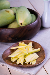 fresh raw or unripe green mangoes