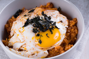 kimchi fried rice with fried egg and nori