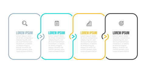 Business infographic template. Thin line design with number and arrows. Timeline with 4 options or steps.