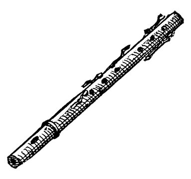 black and white flute drawing clip art preview