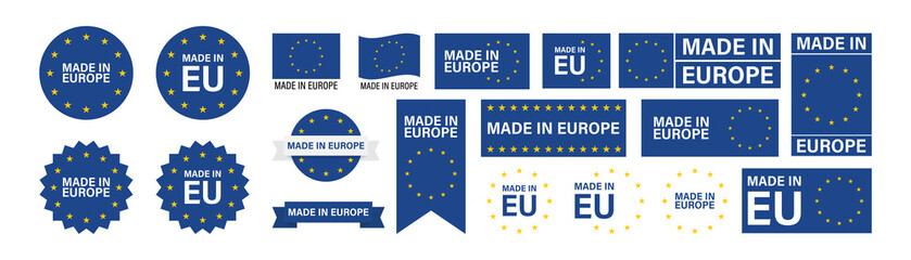 Made in Europe set flat icon for banner design. EU product isolated vector © M-KOS